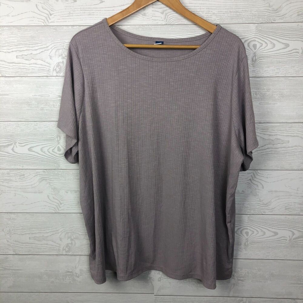 Old Navy Women's XXL Luxe Short Sleeve Ribbed Shirt Scoop Neck Causal Top Gray
